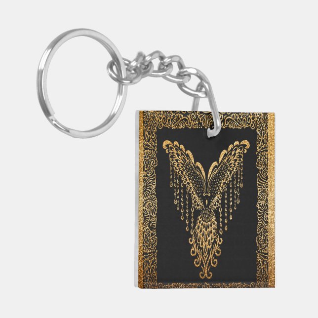 Golden Phoenix Elegance  Keychain (Front Left)