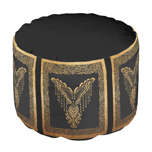 Golden Phoenix Elegance  Pouf (Angled Front)