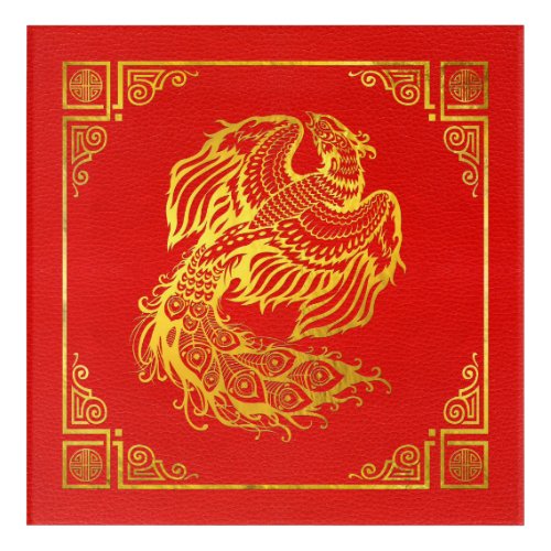 Golden Phoenix  Feng Shui Symbol on Faux Leather Acrylic Print