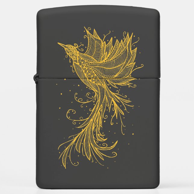 Golden Phoenix Lineart black Zippo Lighter (Front)