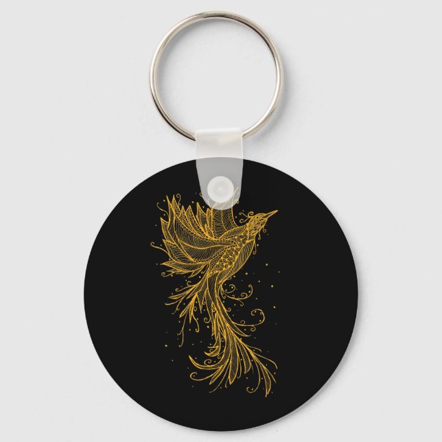 Golden Phoenix Lineart Keychain (Front)