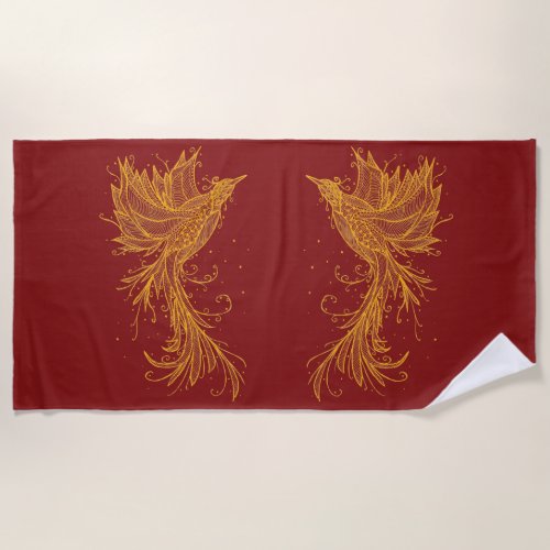 Golden Phoenix on Red Beach Towel