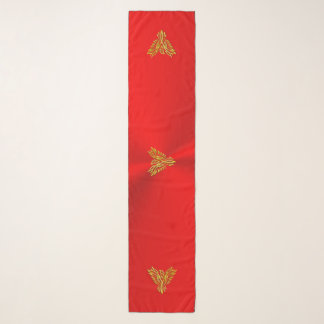 Golden phoenix on red polished chrome-effect scarf