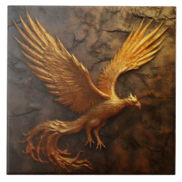 Golden Phoenix on Stone Ceramic Tile