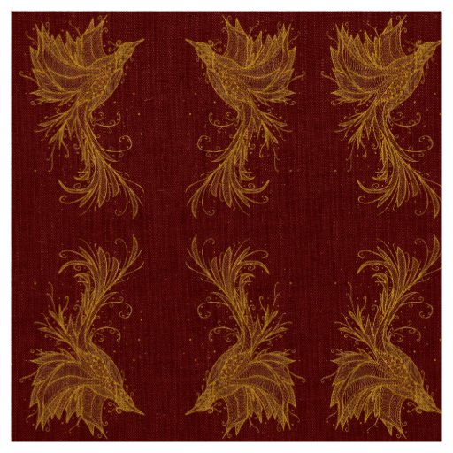 Golden Phoenix Pattern on Red Fabric