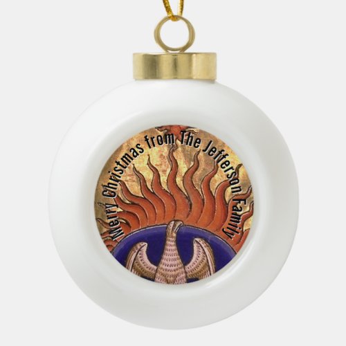 Golden Phoenix Personalized Ceramic Ball Christmas Ornament