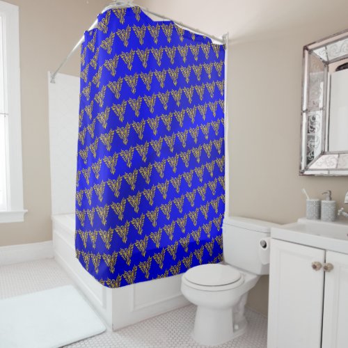 Golden Phoenix polished royal blue metal effect Shower Curtain