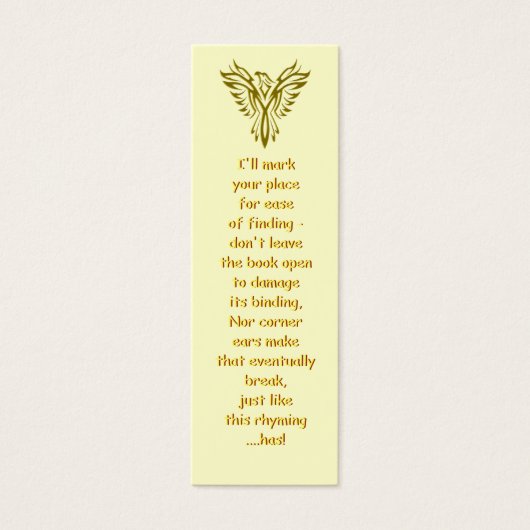 Golden Phoenix Rising bookmark (Front)