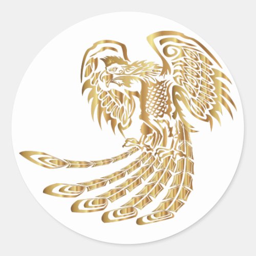 Golden Phoenix Rising Classic Round Sticker