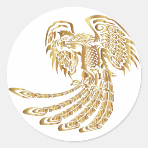 Golden Phoenix Rising Classic Round Sticker