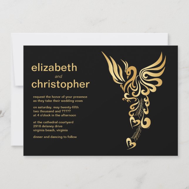 Golden Phoenix Rising Wedding Invitation (Front)