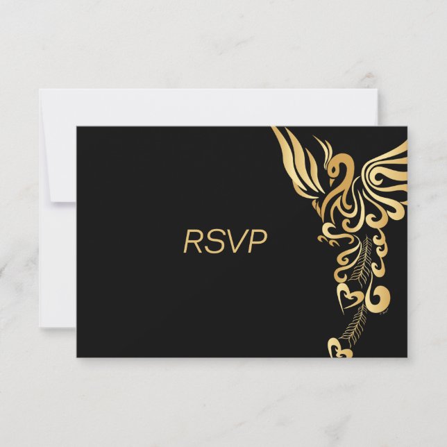 Golden Phoenix Rising Wedding RSVP Card (Front)