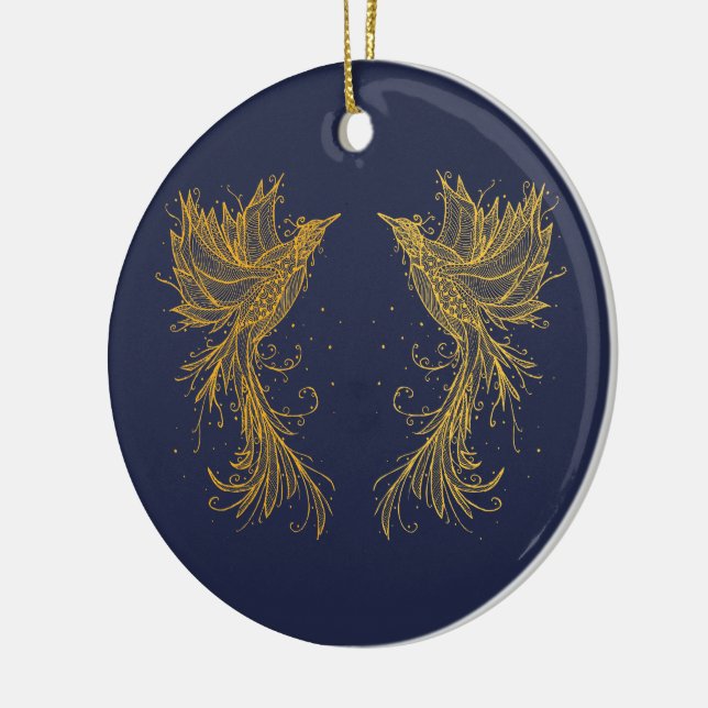 Golden Phoenix Twins blue Ceramic Ornament (Left)