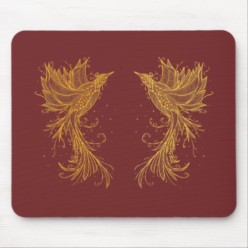 Golden Phoenix Twins red mousepad