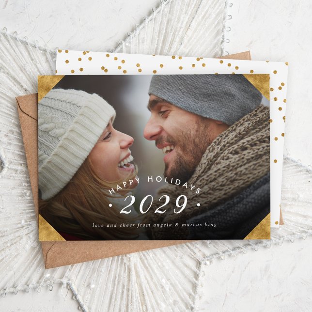 Golden Photo Overlay Happy Holidays Flat Holiday Card (Creator Uploaded)