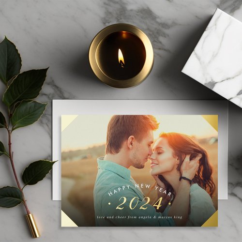 Golden Photo Overlay Happy New Year Foil Holiday Card