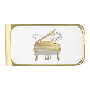 Golden Piano and Music Notes Gold Finish Money Clip