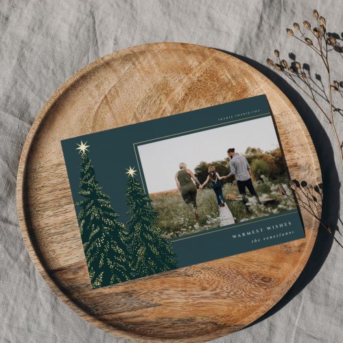 Golden Pine  Elegant Christmas Photo Foil Holiday Card