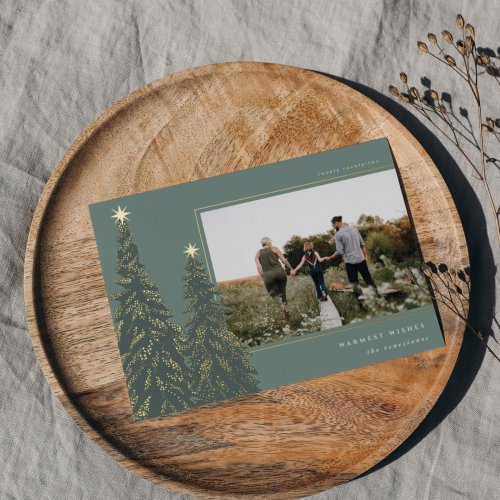 Golden Pine  Elegant Christmas Photo Foil Holiday Card