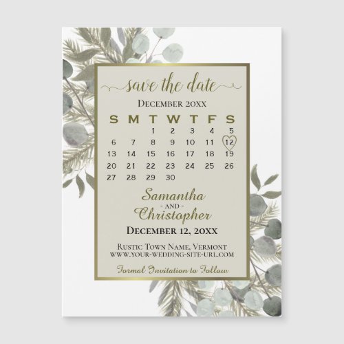 Golden Pine Save the Date Calendar Taupe Magnet