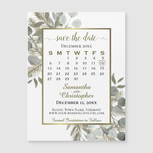 Golden Pine Wedding Save the Date Calendar