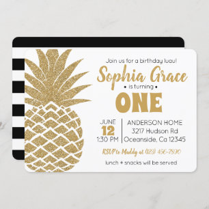 Golden Pineapple Birthday Luau Invitation