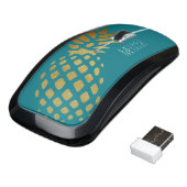 Golden Pineapple Blue Background Wireless Mouse (Angled)