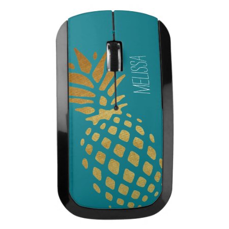 Golden Pineapple Blue Background Wireless Mouse