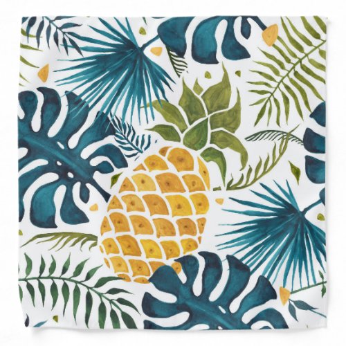 Golden pineapple blue palm leaves foliage white bandana