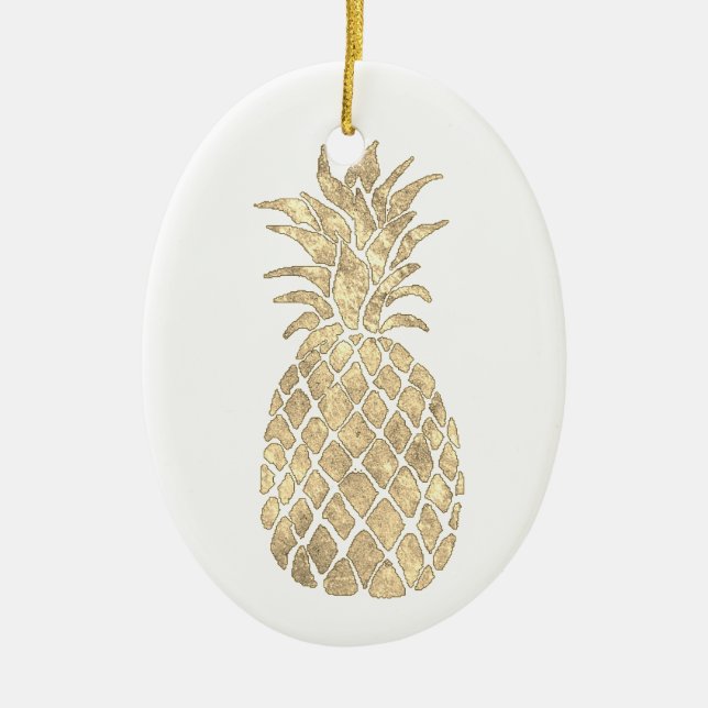 golden pineapple design ceramic ornament (Front)