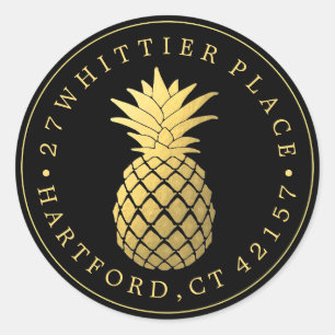 Golden Pineapple Elegant Address Classic Round Sticker
