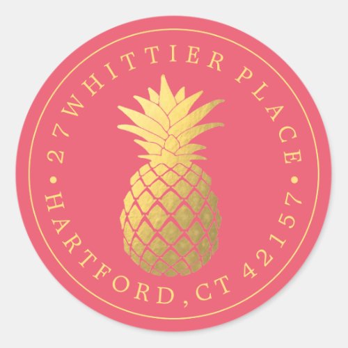 Golden Pineapple  Elegant Address Classic Round Sticker
