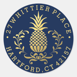 Golden Pineapple Elegant Address Classic Round Sticker