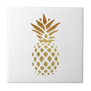 Golden Pineapple, Fruit in Gold Ceramic Tile
