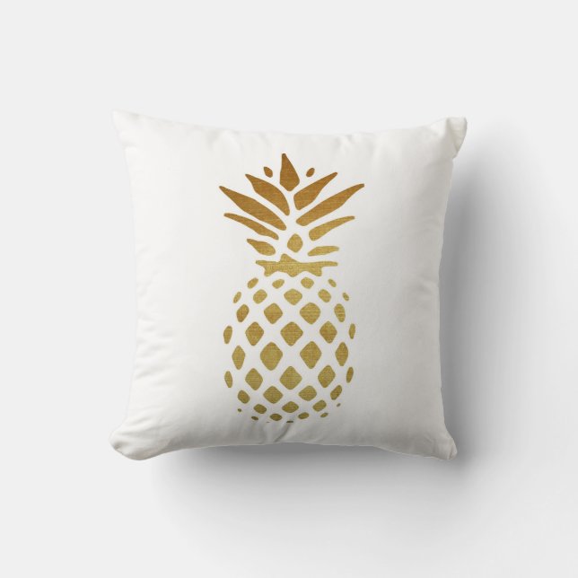 Golden Pineapple, Fruit in Gold Throw Pillow (Front)