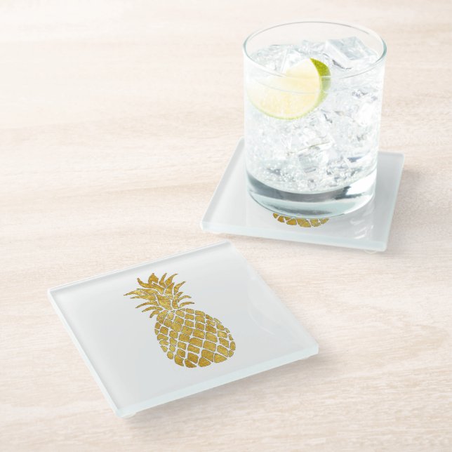 golden pineapple glass coaster (Angled)