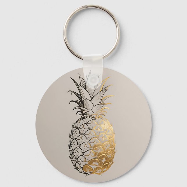 Golden Pineapple Line Art Keychain (Front)