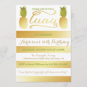 Golden Pineapple Luau Invitation For Birthday by seasidepapercompany at Zazzle
