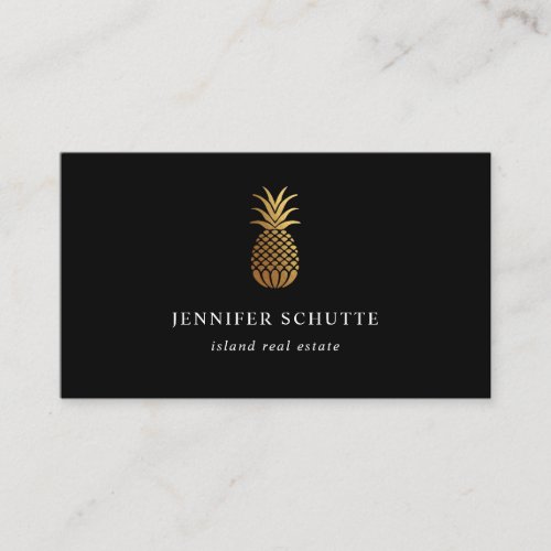 Golden Pineapple Modern Black  Gold Real Estate Business Card
