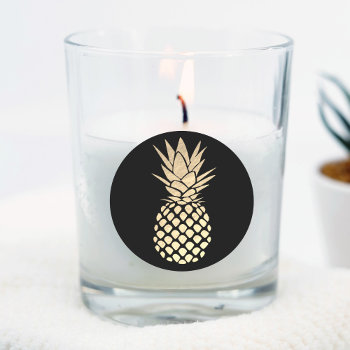 Golden Pineapple On Black Classic Round Sticker by paesaggi at Zazzle
