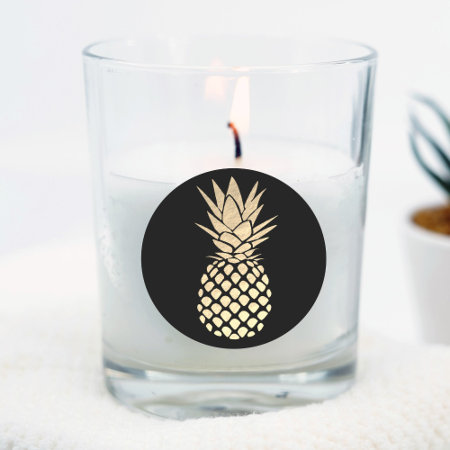 Golden Pineapple On Black Classic Round Sticker