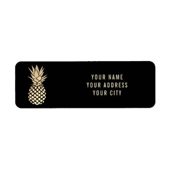 Golden Pineapple On Black Label by paesaggi at Zazzle