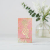 Golden pineapple on rose pink business card (Standing Front)