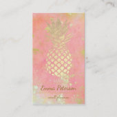Golden pineapple on rose pink business card (Front)