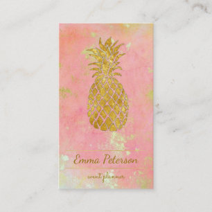 golden pineapple on rose pink business card