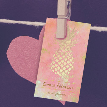 Golden Pineapple On Rose Pink Business Card by paesaggi at Zazzle