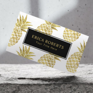 Golden Pineapple Pattern Modern Tropical Business Card