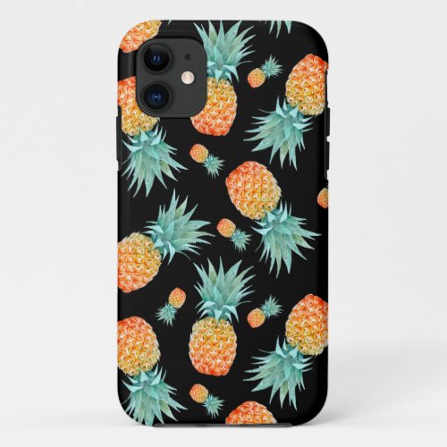 Golden Pineapple Pattern on Black  Custom iPhone 11 Case