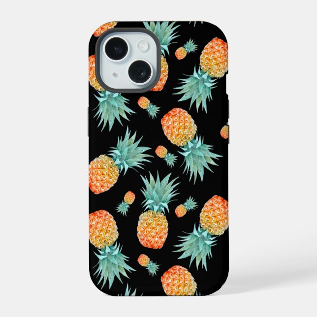 Golden Pineapple Pattern on Black | Custom Iphone Case (Back)