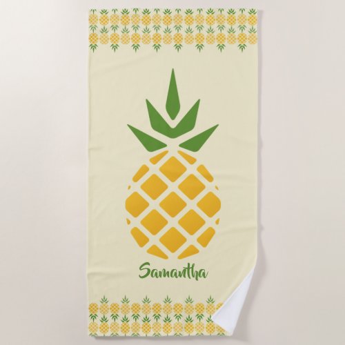 Golden Pineapple Personalized Beach Towel